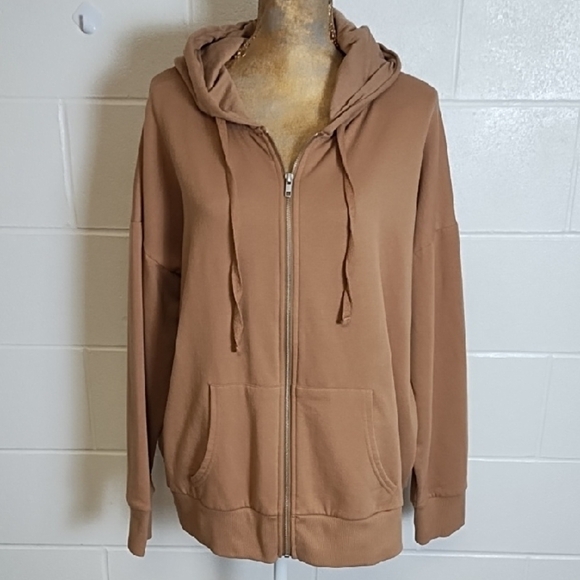 Cozy Tan/Brown Fleece Zip up Hoodie Sweatshirt - Picture 1 of 12